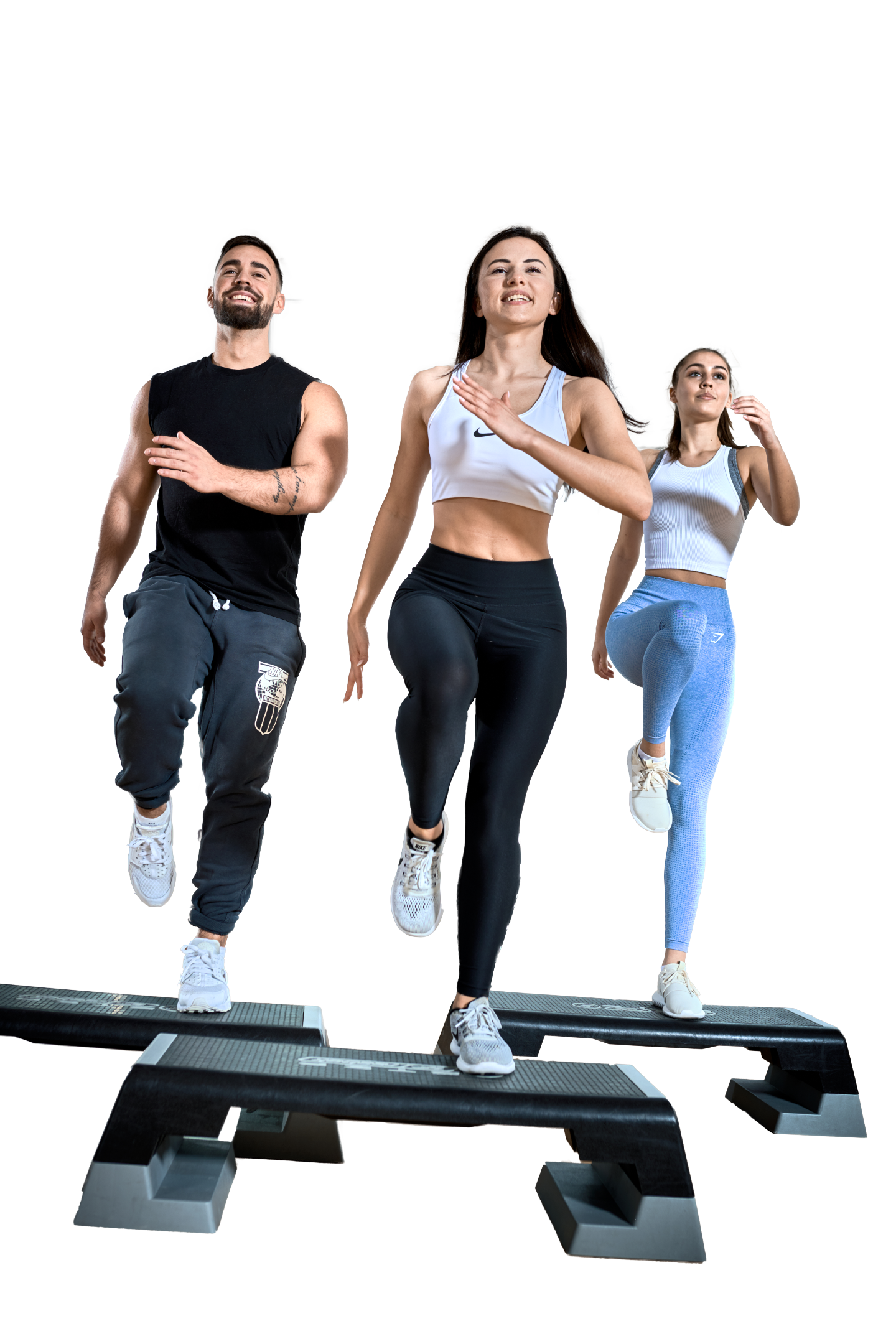 Gruppe trainiert Stepup